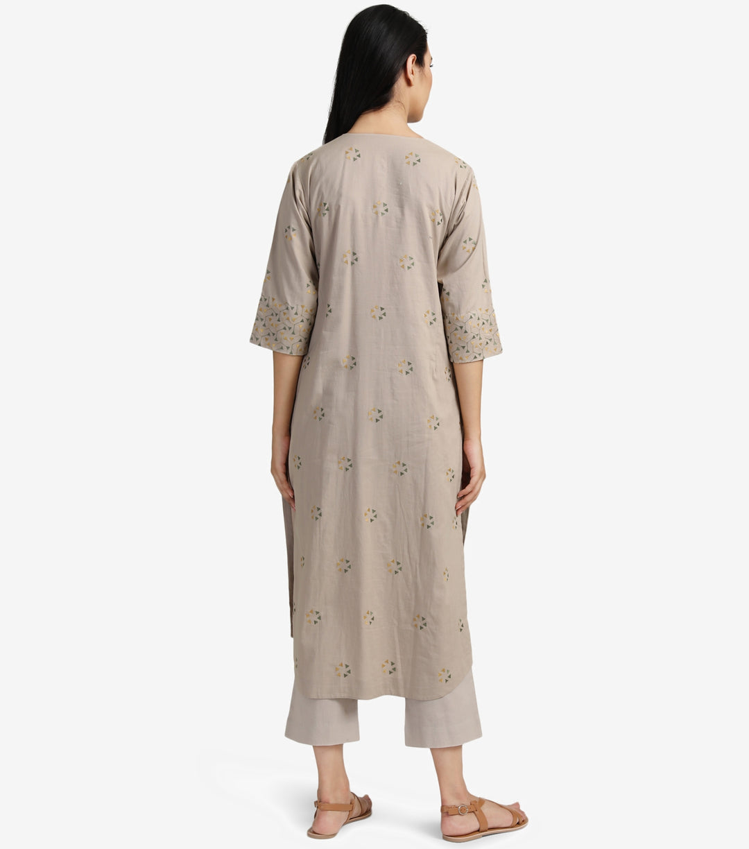 Beige embroidered cotton kurta