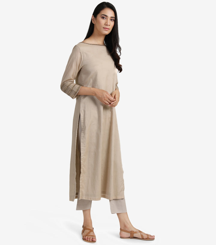 Beige Cotton sequin kurta