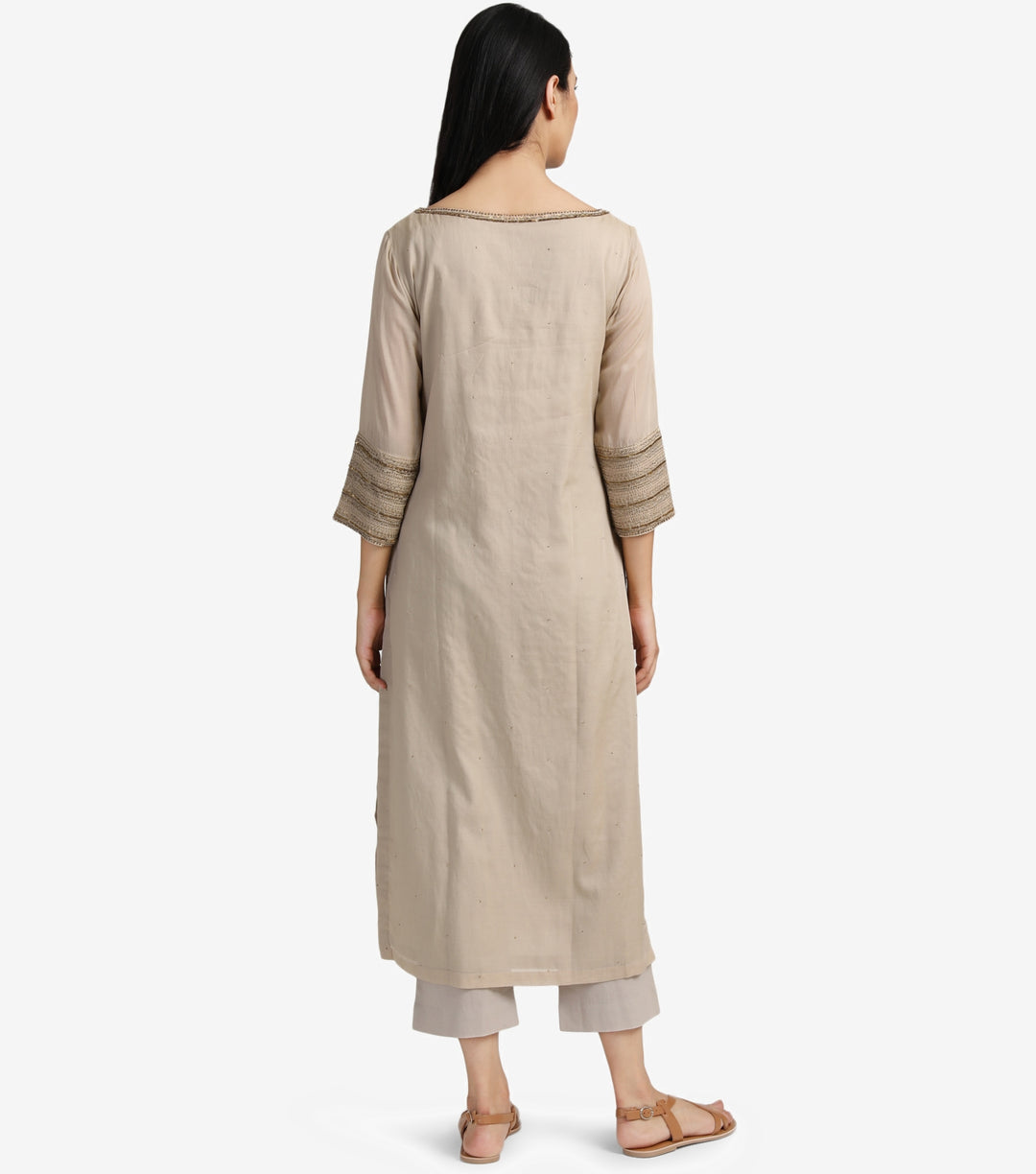 Beige Cotton sequin kurta