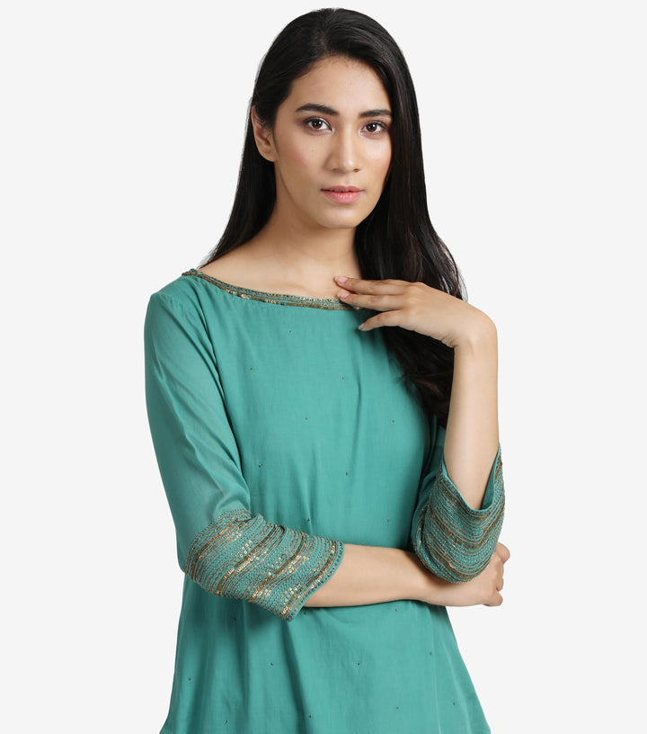 Green Cotton sequin kurta