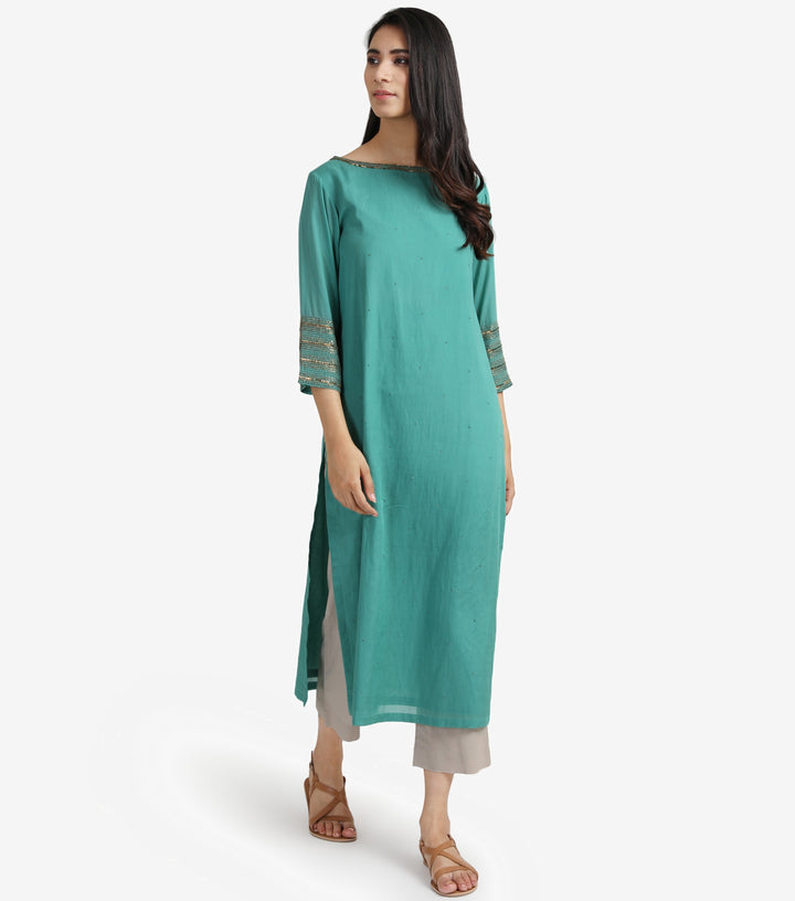 Green Cotton sequin kurta