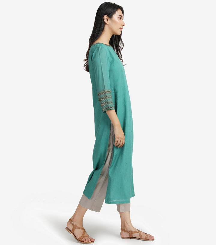 Green Cotton sequin kurta