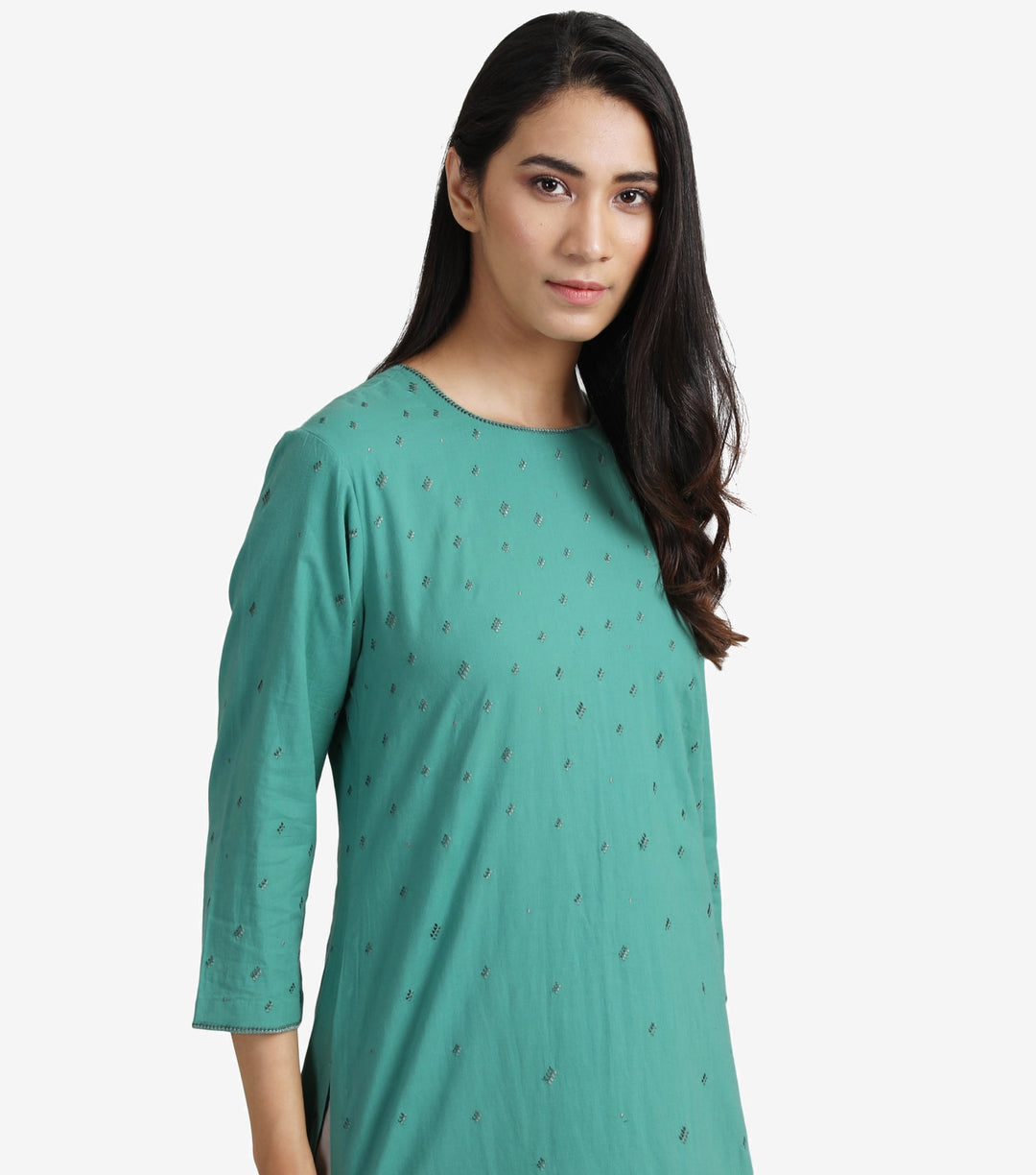 Green cotton embroidered kurta