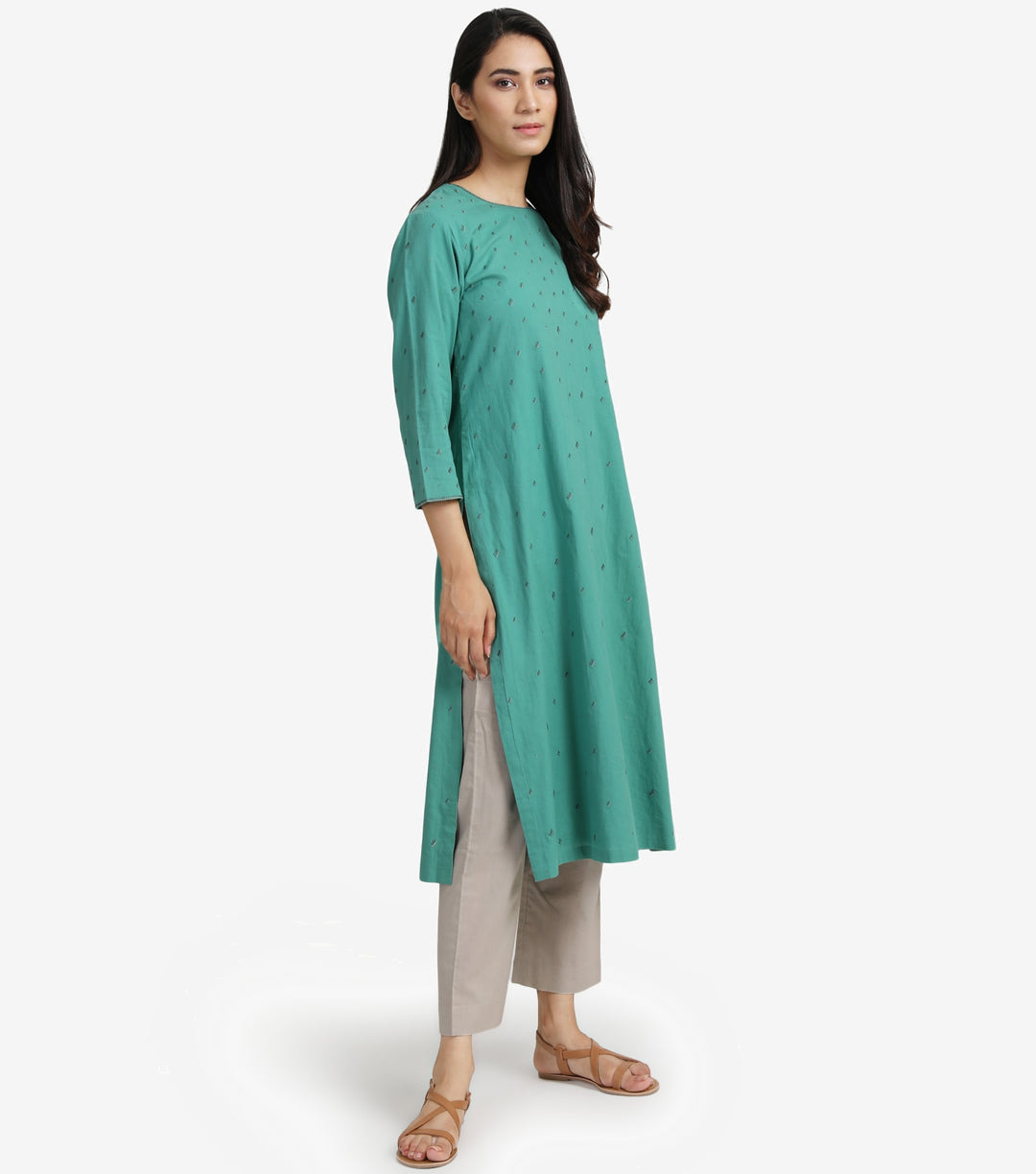 Green cotton embroidered kurta