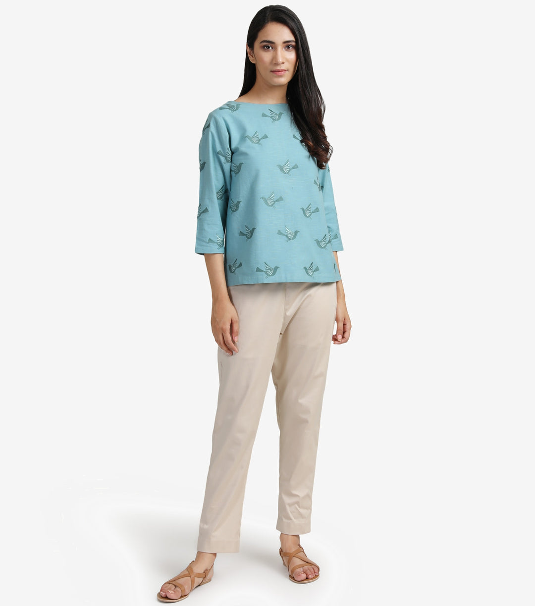 Pastel blue cotton linen top