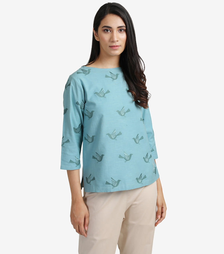 Pastel blue cotton linen top