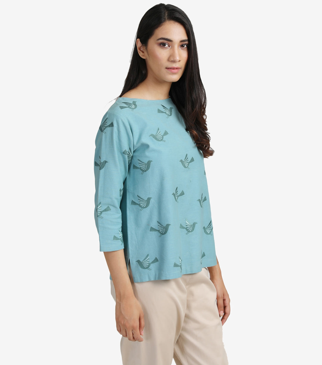 Pastel blue cotton linen top