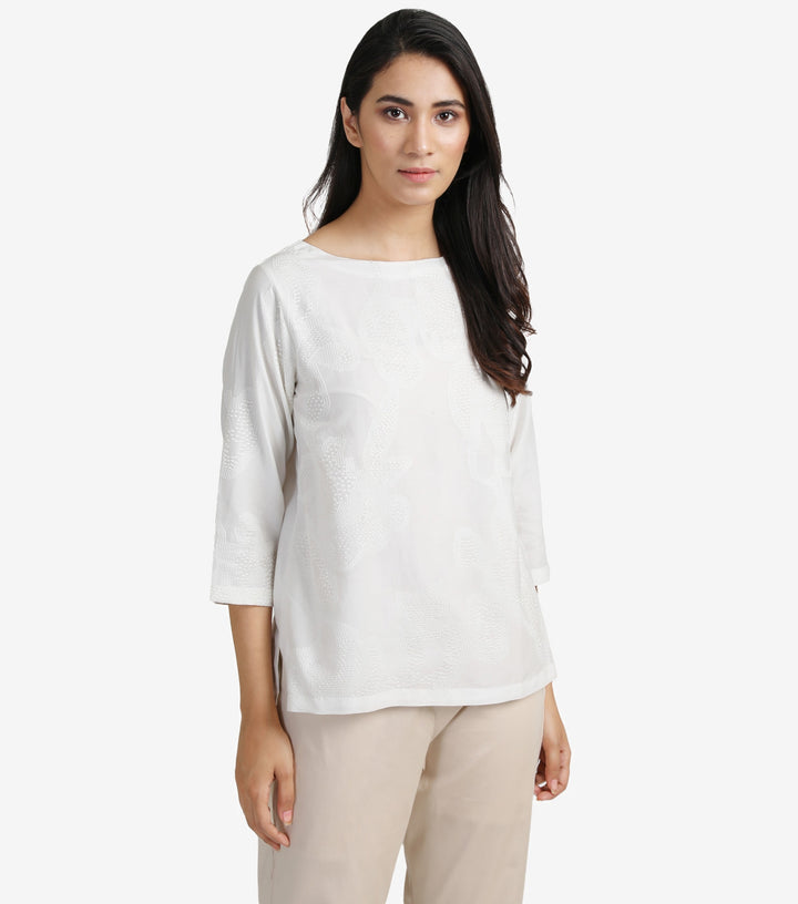 White silk cotton top