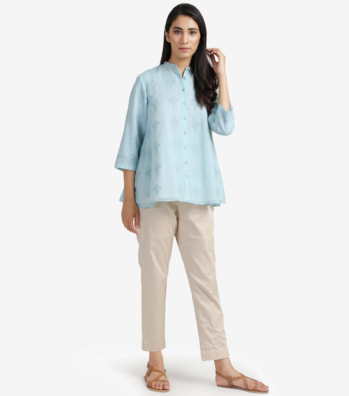 Skyblue embroidered cotton shirt