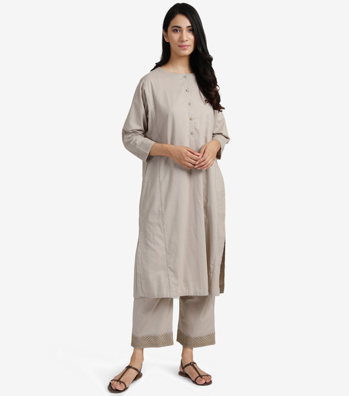 Beige Cotton Kurta & Pants Set