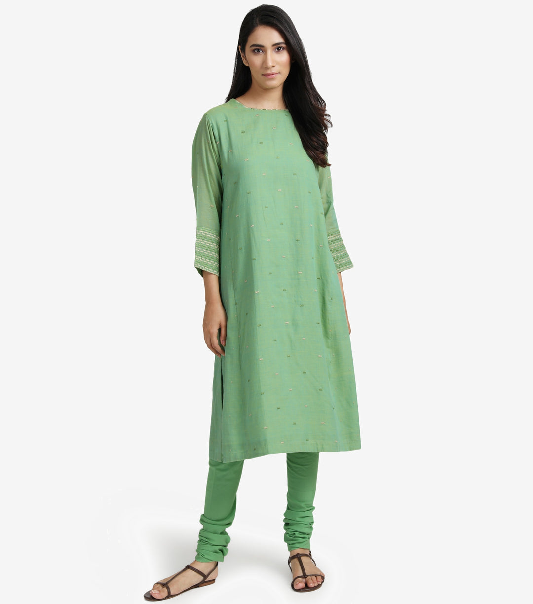 Leaf Green embroidered chanderi suit set