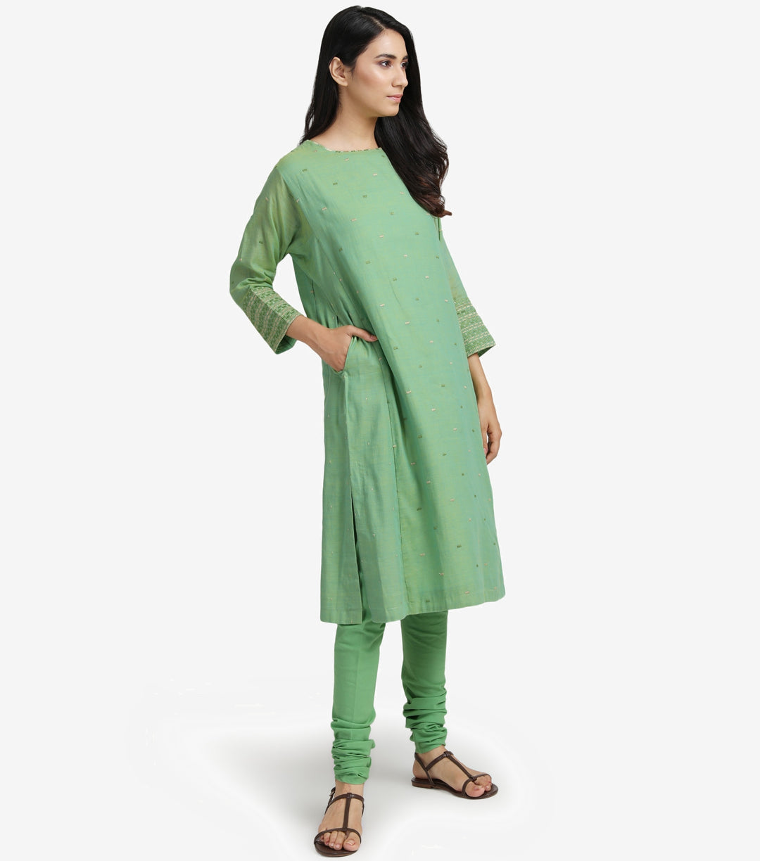 Leaf Green embroidered chanderi suit set