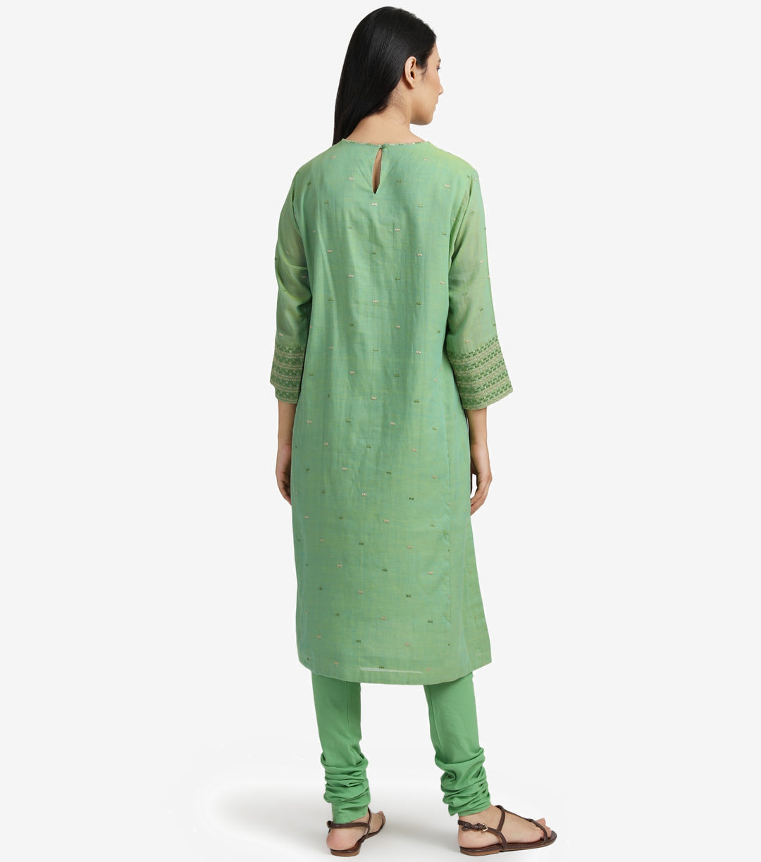 Leaf Green embroidered chanderi suit set