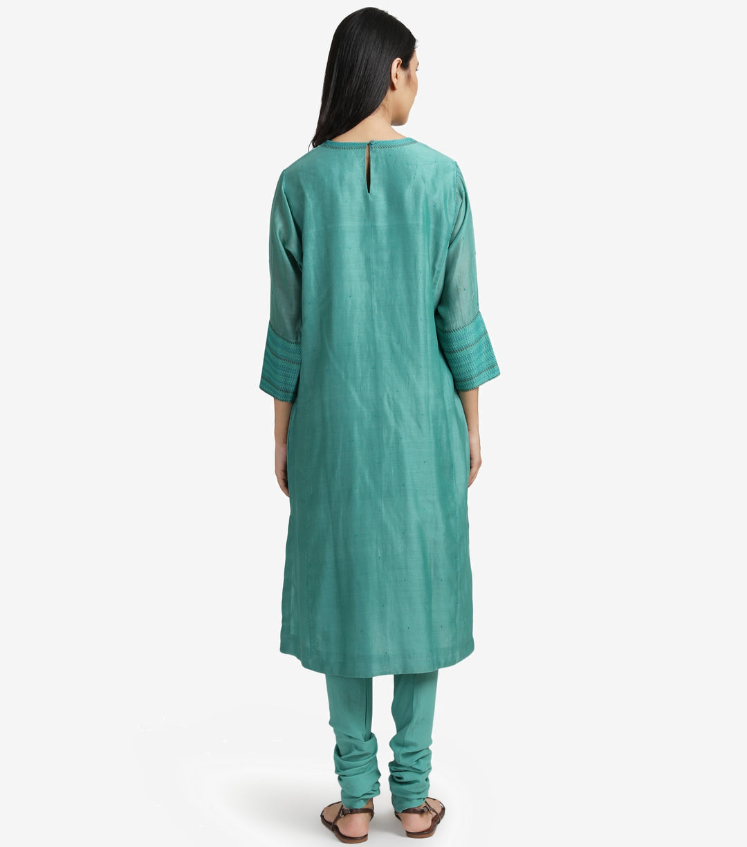 Sea green Cotton Silk kurta & cotton churidaar set