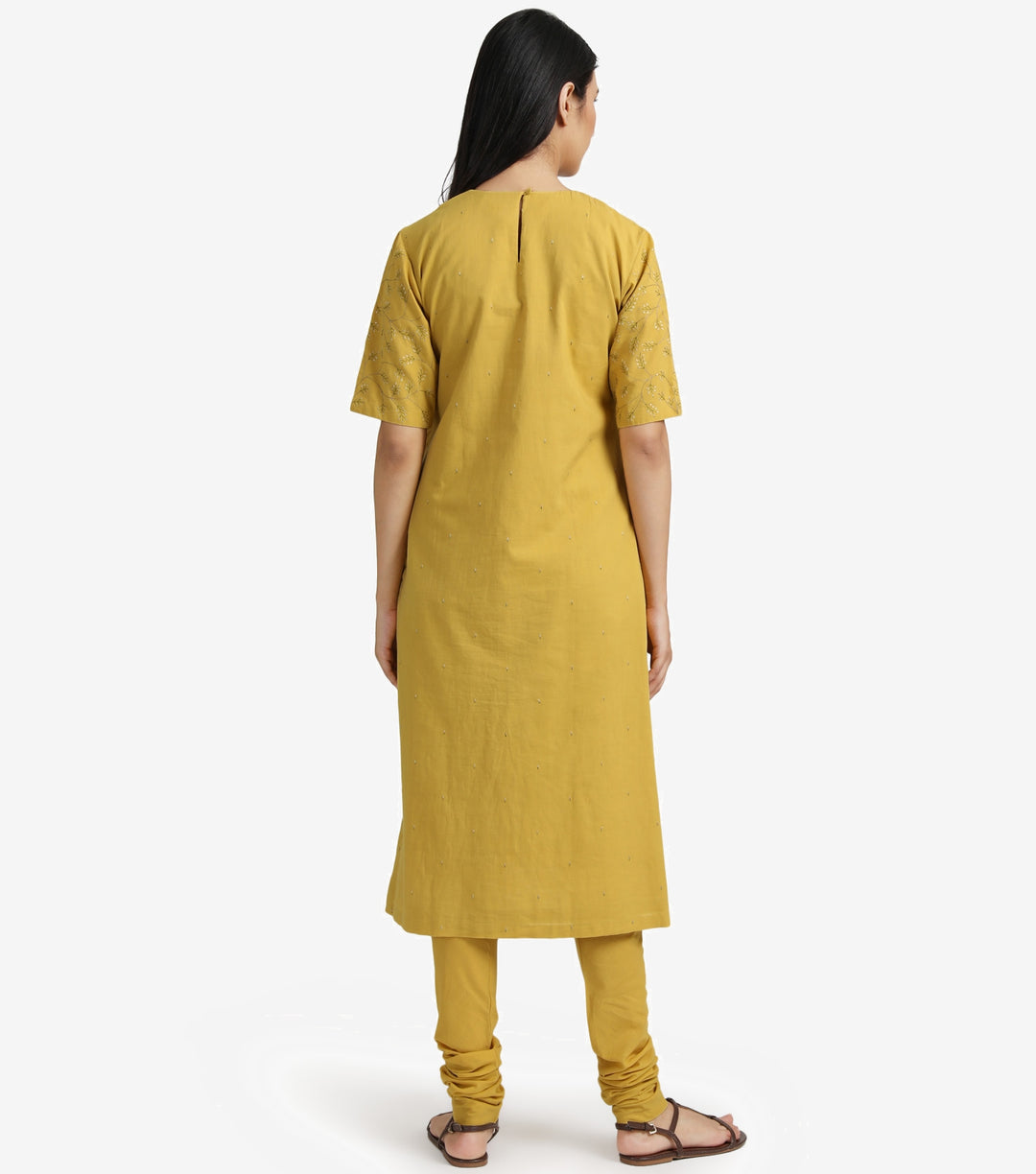 Sun Yellow embroidered cotton kurta & churidaar set