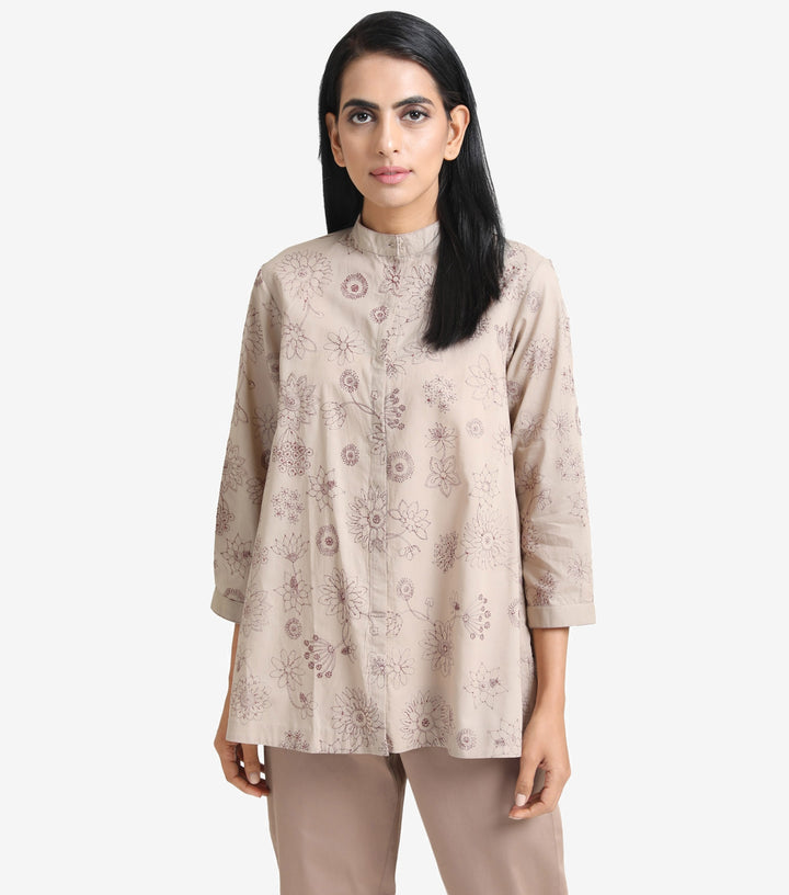 Beige Embroidered Cotton Shirt