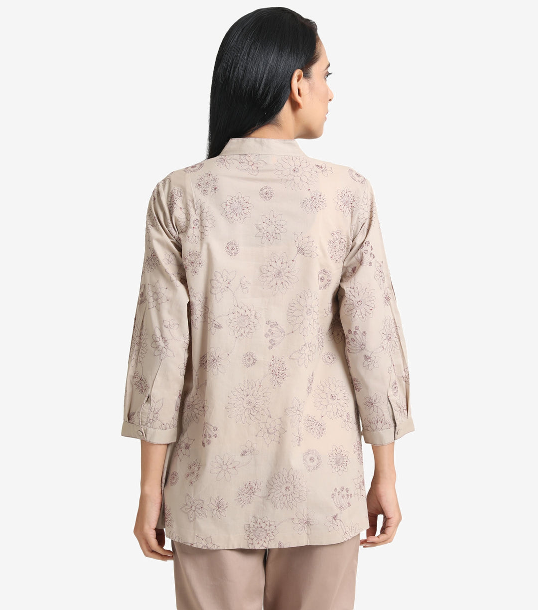 Beige Embroidered Cotton Shirt