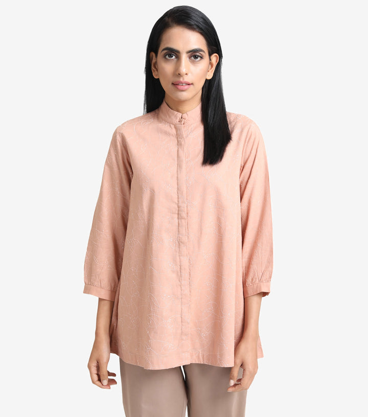 Peach Cotton Embroidered Shirt