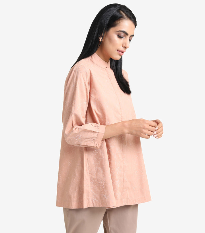 Peach Cotton Embroidered Shirt