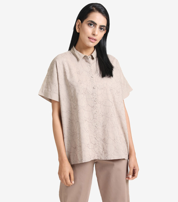 Beige Cotton Embroidered Shirt