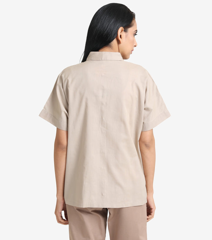 Beige Cotton Embroidered Shirt