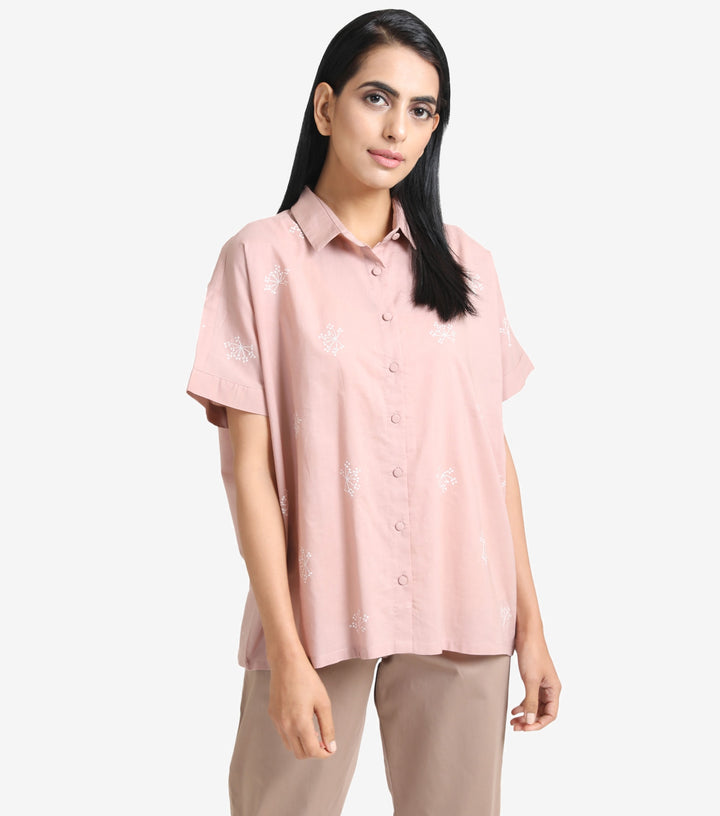 Dirty Pink Cotton Embroidered Shirt