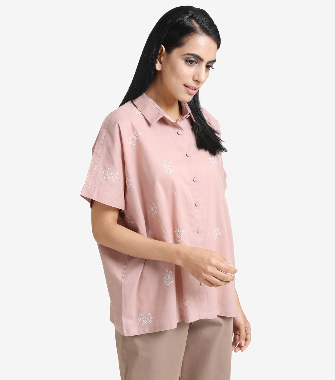 Dirty Pink Cotton Embroidered Shirt