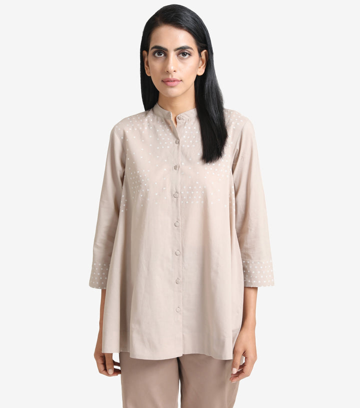 Beige cotton embroidered shirt