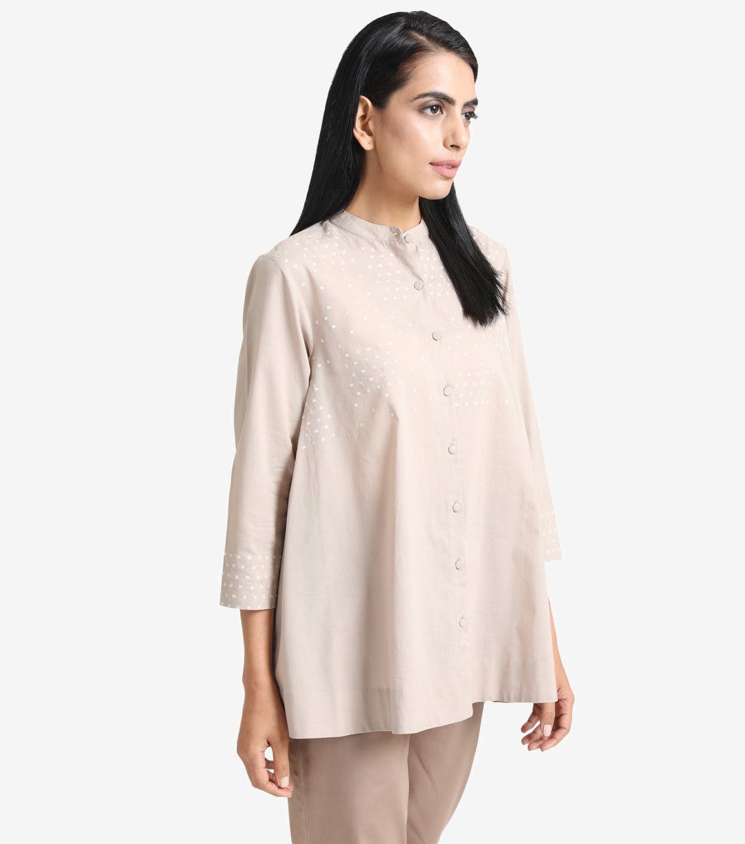 Beige cotton embroidered shirt