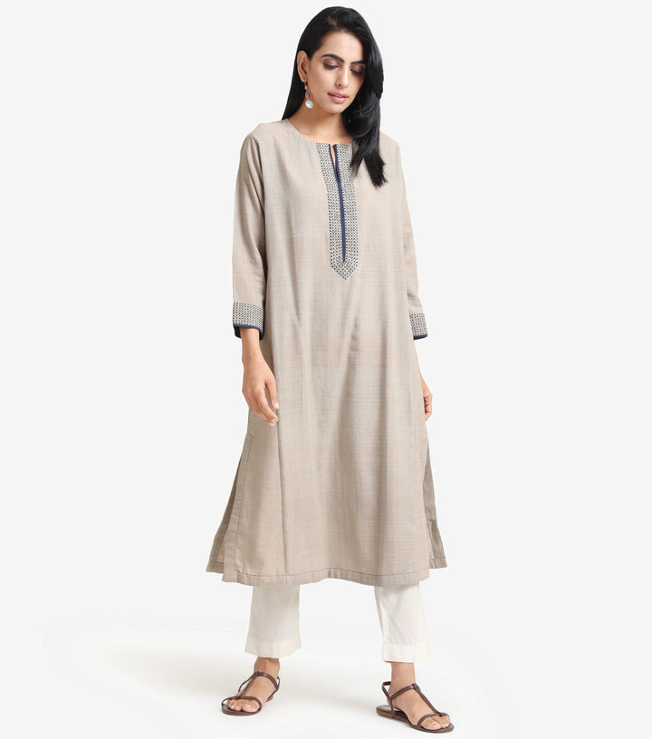 Beige khadi kurta