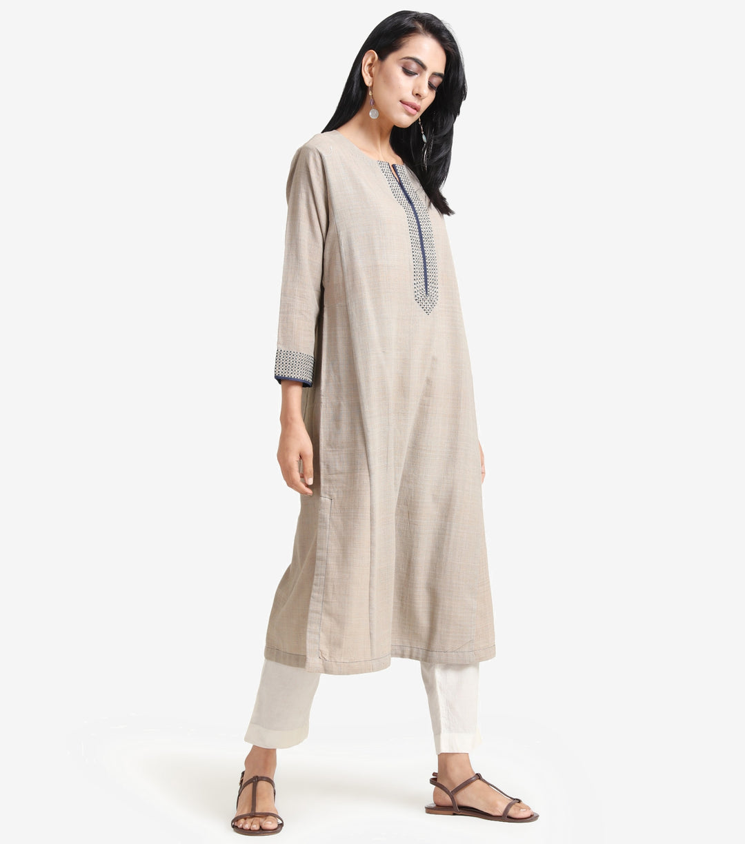 Beige khadi kurta