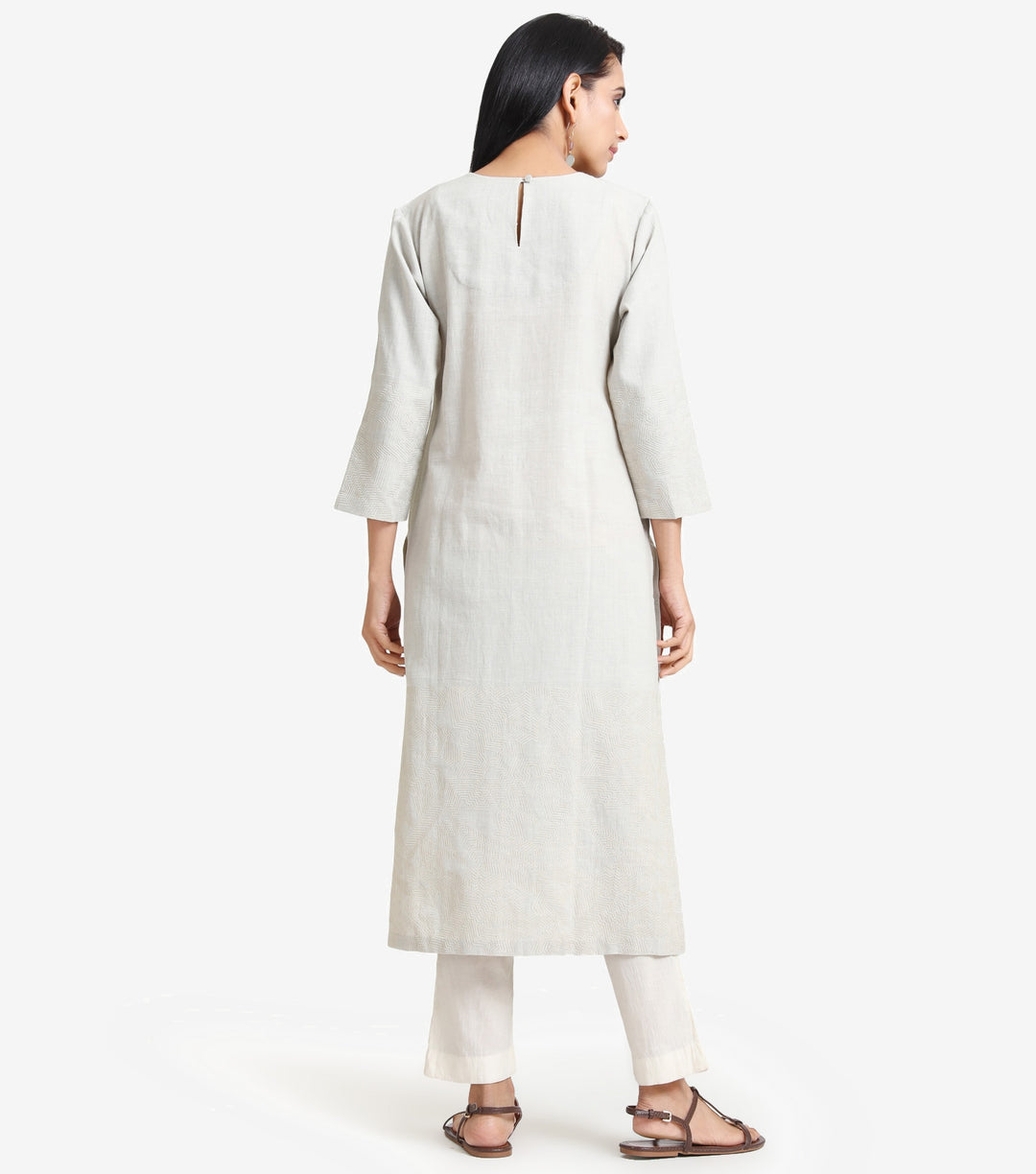 Light grey embroidered khadi kurta