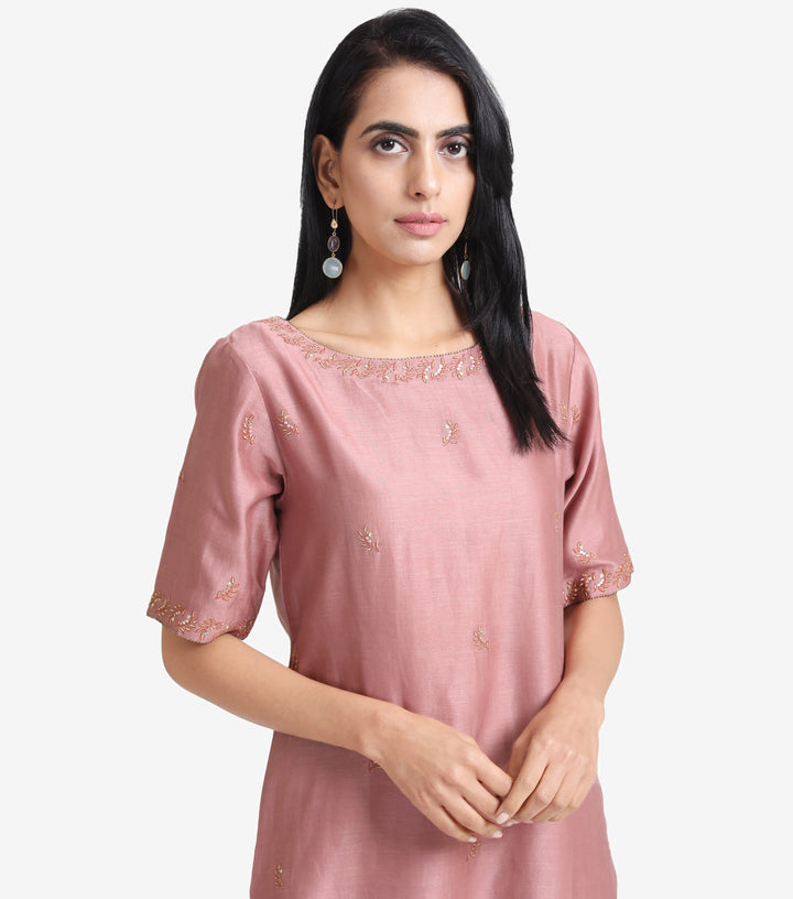 Mauve chanderi embroidered kurta