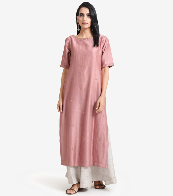 Mauve chanderi embroidered kurta