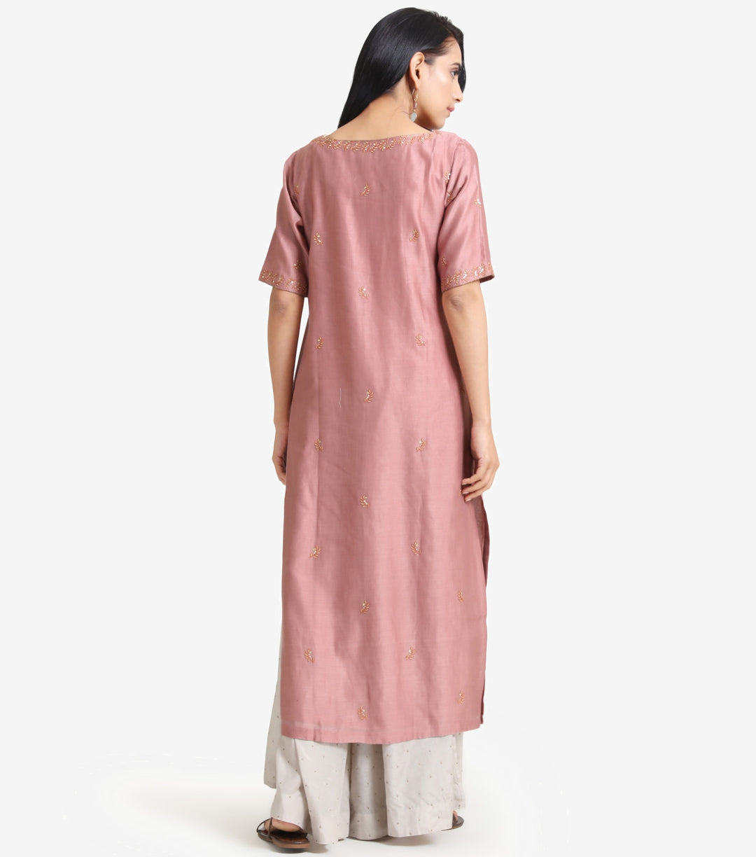 Mauve chanderi embroidered kurta