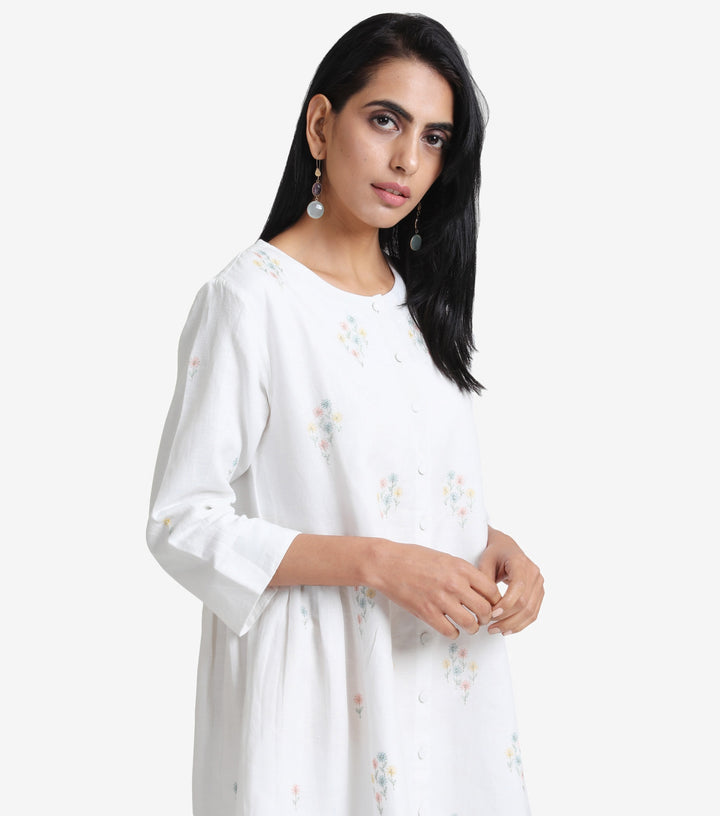 White Linen Embroidered Kurta