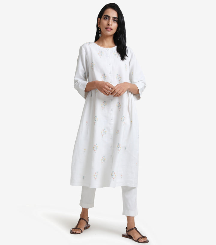 White Linen Embroidered Kurta