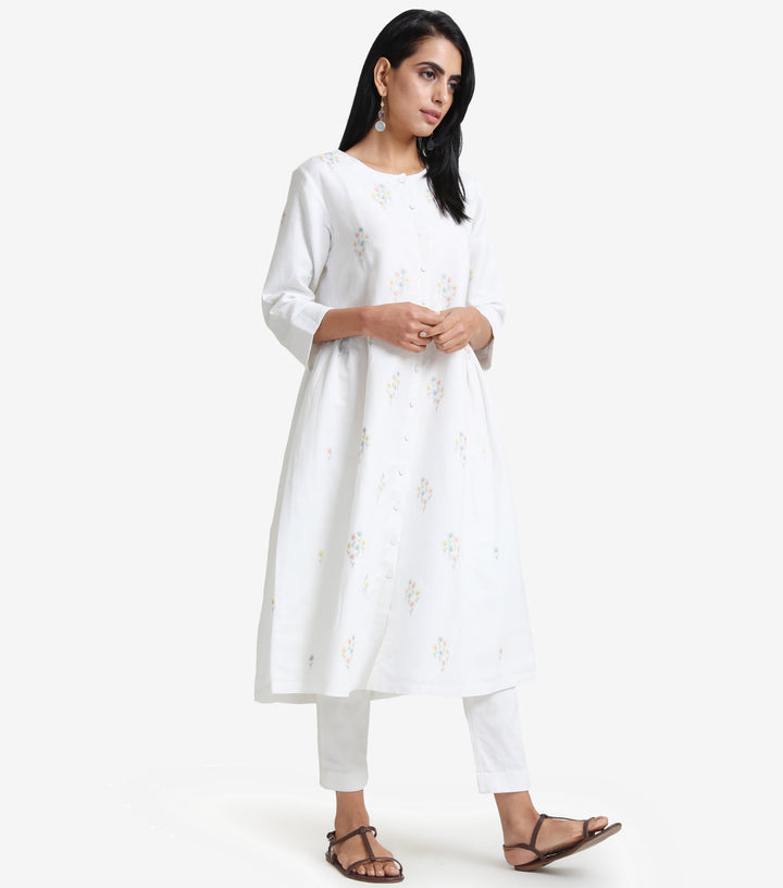 White Linen Embroidered Kurta