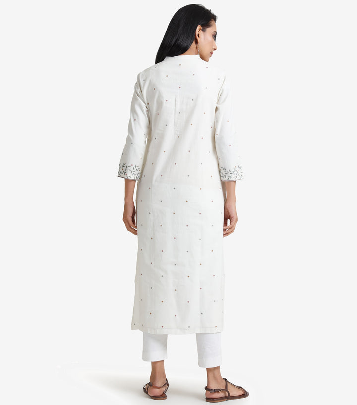 White cotton embroidered kurta