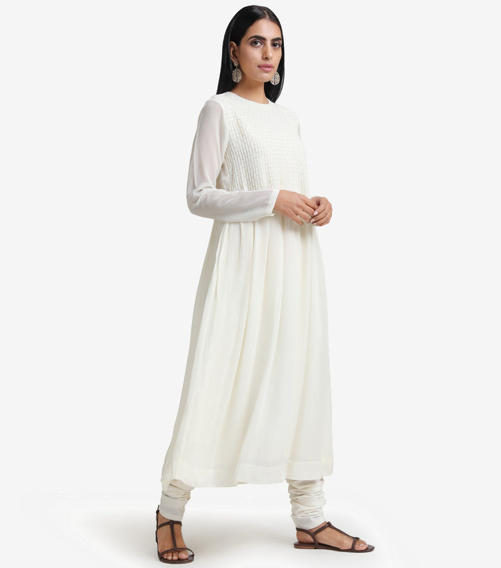 Ivory anarkali georgette kurta & cotton churidaar set