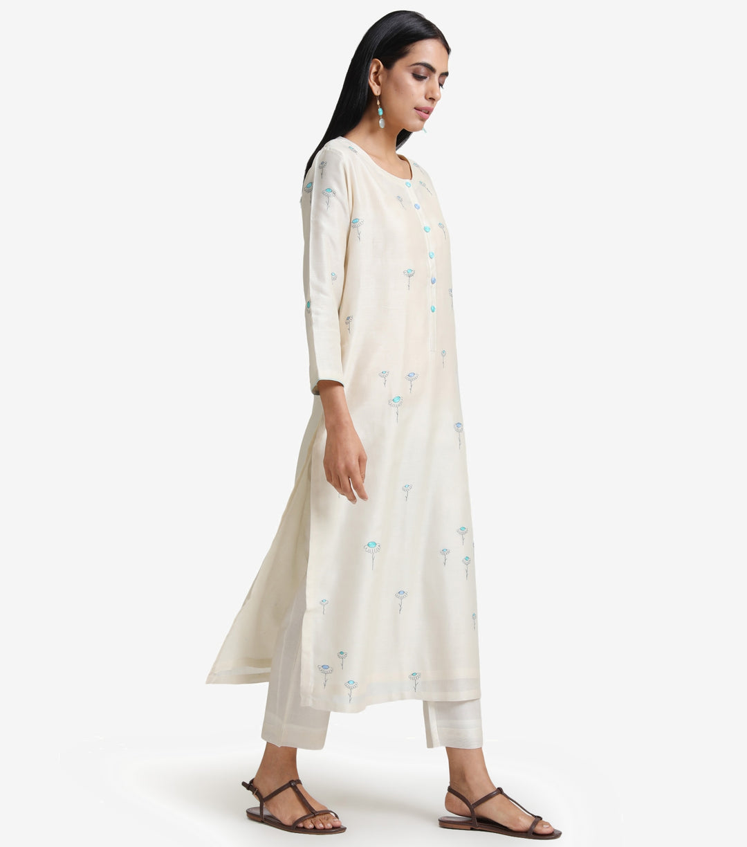 Natural Embroidered Chanderi Kurta Set