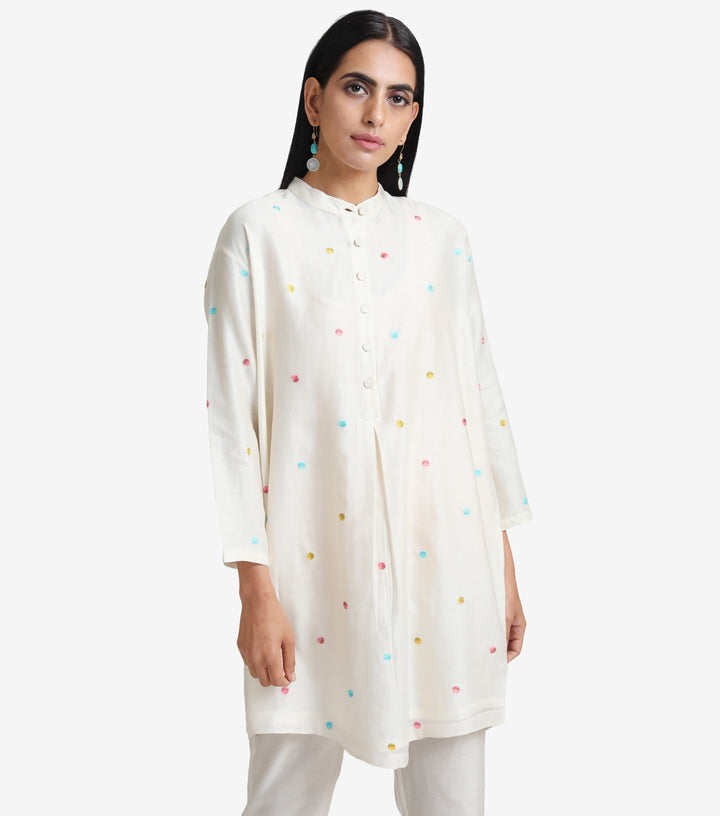 Natural polka embroidered shirt