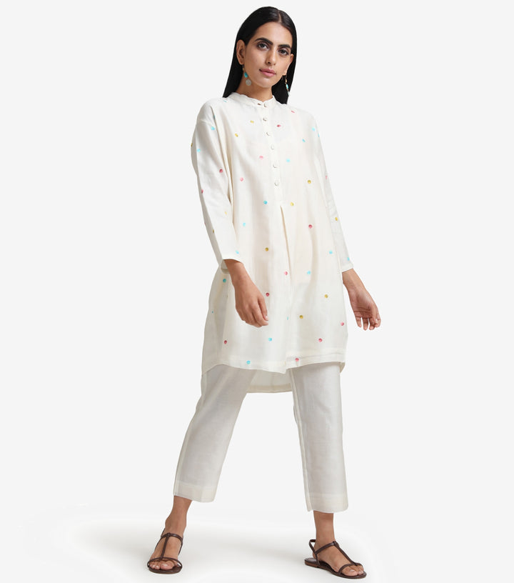 Natural polka embroidered shirt