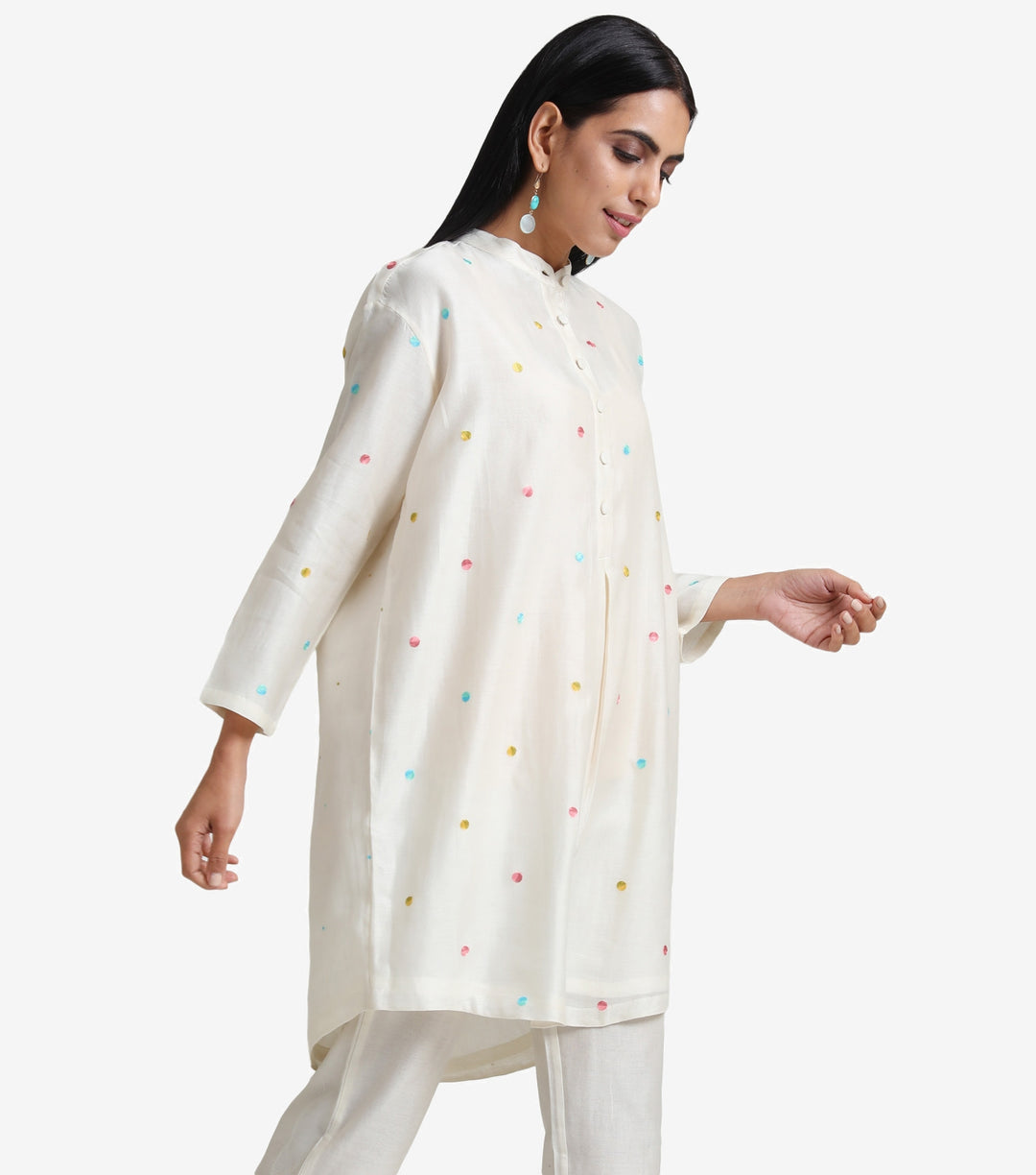 Natural polka embroidered shirt