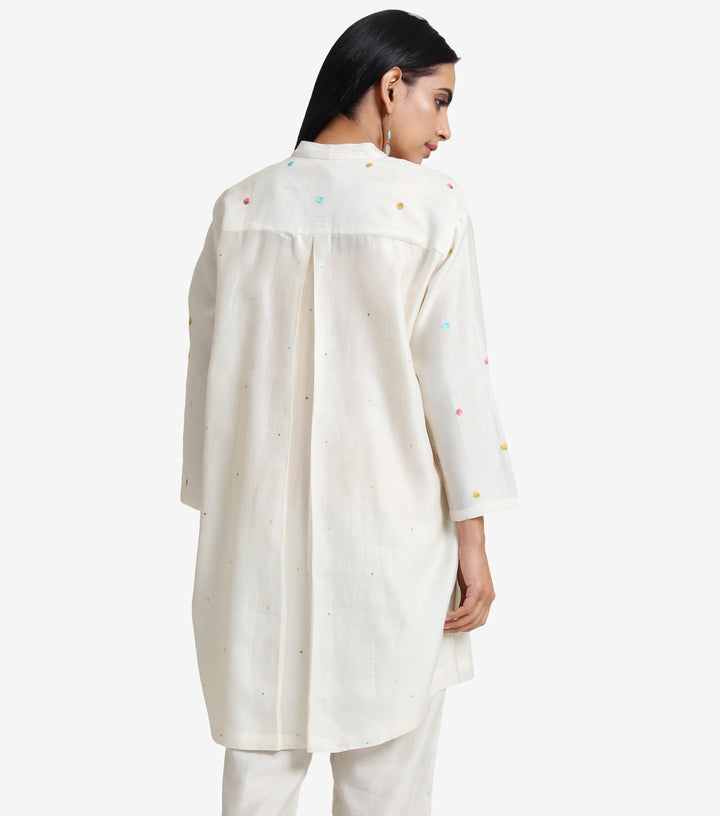 Natural polka embroidered shirt