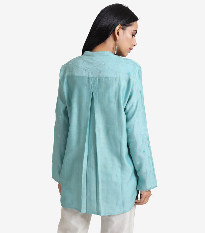 Skyblue embroidered chanderi shirt