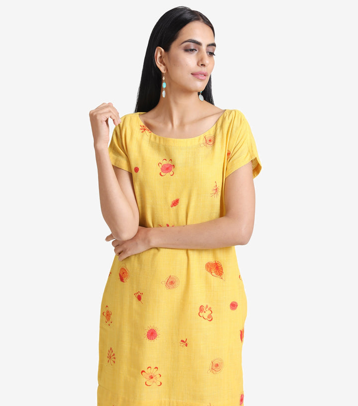 Yellow Aplique work khadi kurta