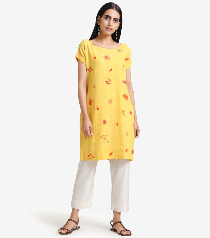 Yellow Aplique work khadi kurta