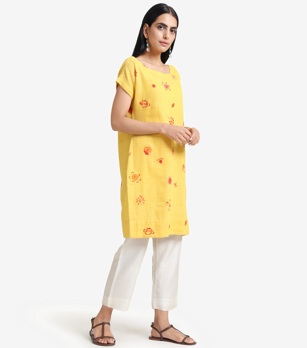 Yellow Aplique work khadi kurta