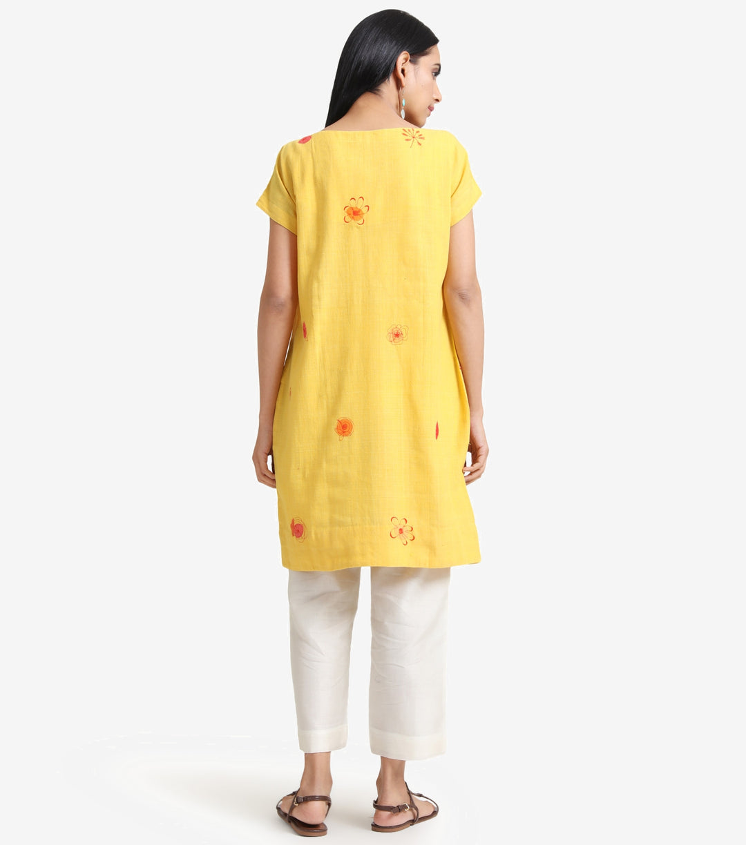 Yellow Aplique work khadi kurta